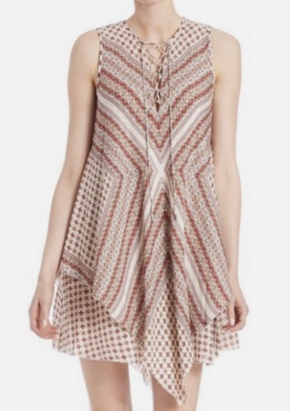 Derek Lam 10 Crosby Silk Handkerchief Dress Size 10 Lace Up Boho Hippie